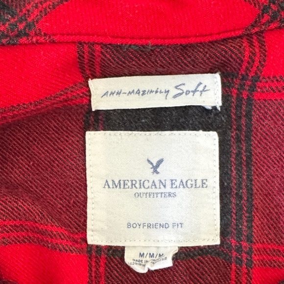 American Eagle Outfitters Red and Black Checkered Shirt (Boyfriend Fit) - Picture 2 of 6